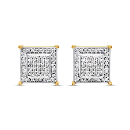10k Gold  Diamond Square Earrings 9mm .39CTW