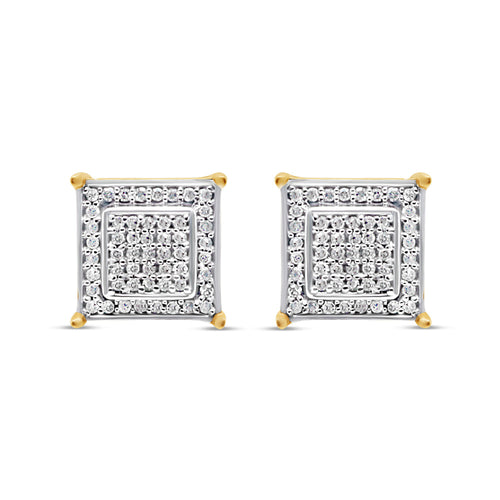 10k Gold  Diamond Square Earrings 9mm .39CTW