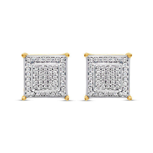 10k Gold  Diamond Square Earrings 9mm .39CTW