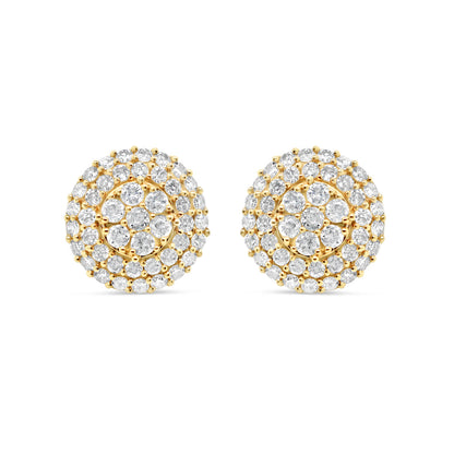 14k Gold  Diamond Round Flower  Earrings 11mm 1.22CTW