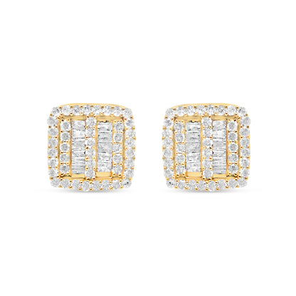 14k Gold Baguette Diamond Square Earrings 8mm .47CTW