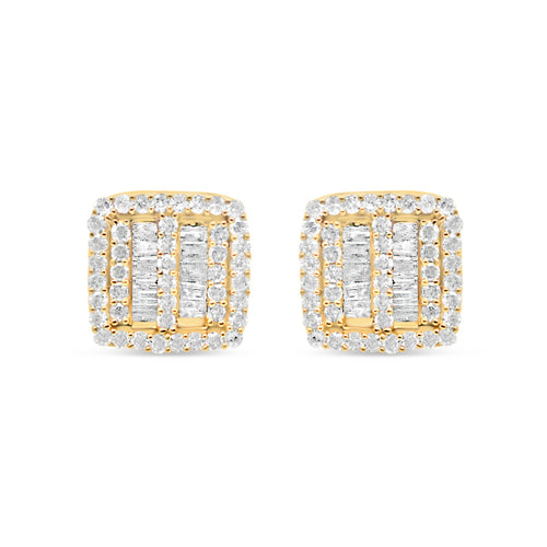 14k Gold Baguette Diamond Square Earrings 8mm .47CTW