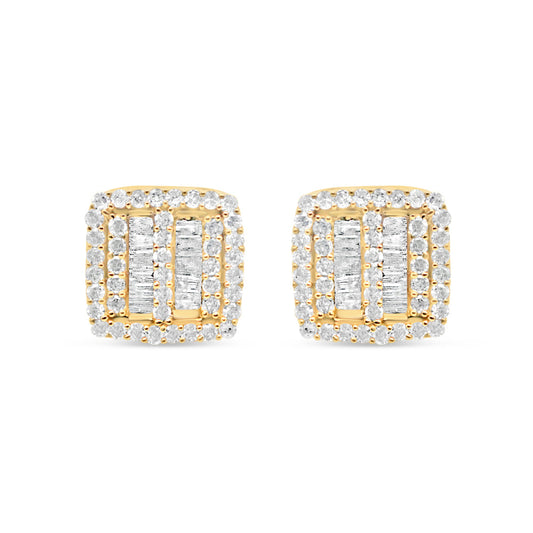 14k Gold Baguette Diamond Square Earrings 8mm .47CTW