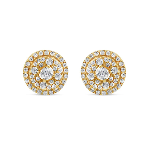 14k Gold Diamond Round Earrings 8mm .95CTW