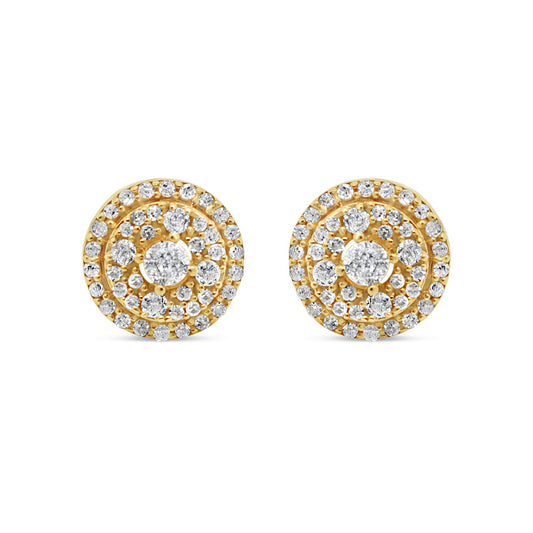14k Gold Diamond Round Earrings 8mm .95CTW