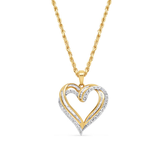 Heart Pendant with Necklace | 10K Yellow Gold | 21.33MM| 0.84CT