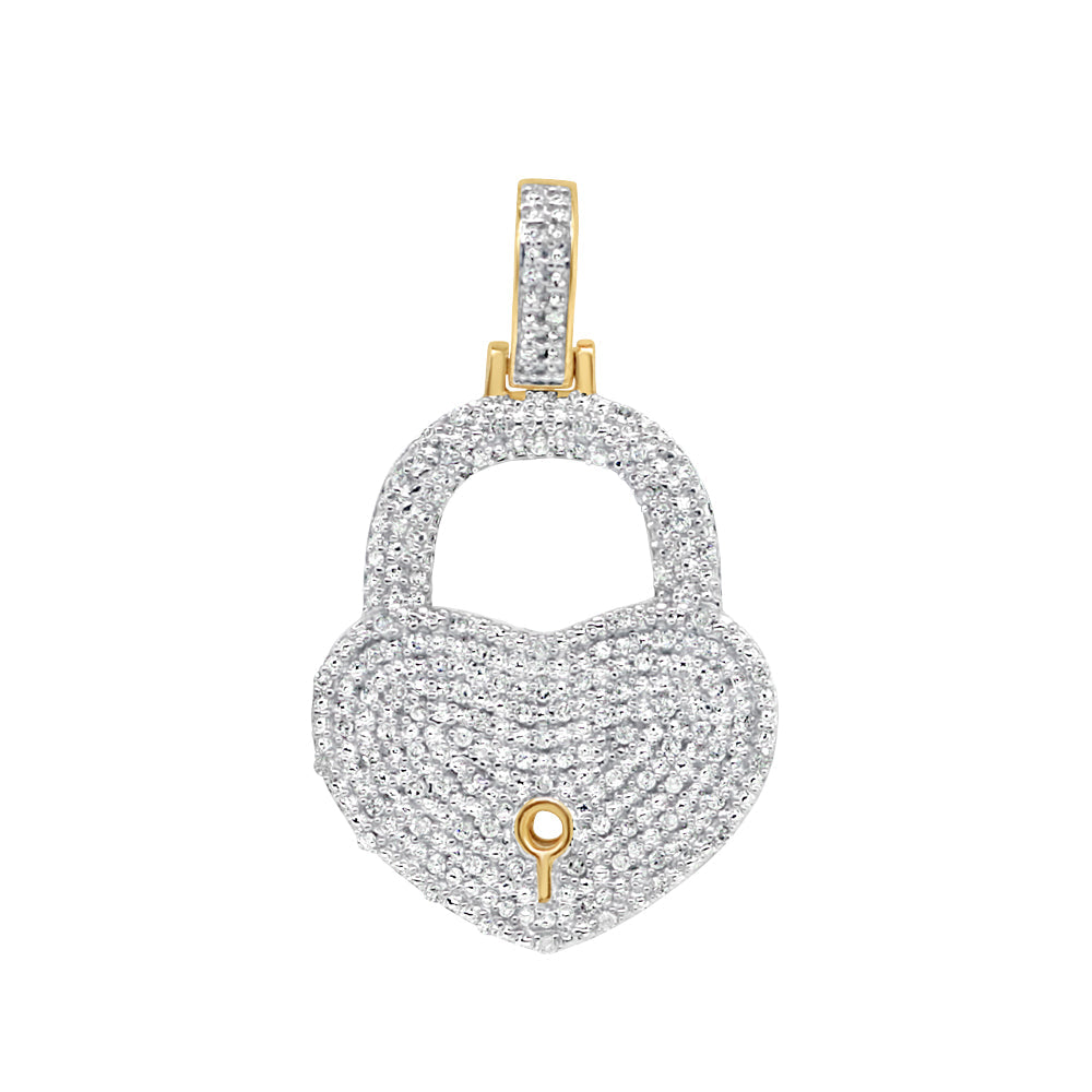 Lock Heart Pendant with Necklace | 10K Yellow Gold | 20.06MM| 0.33CT