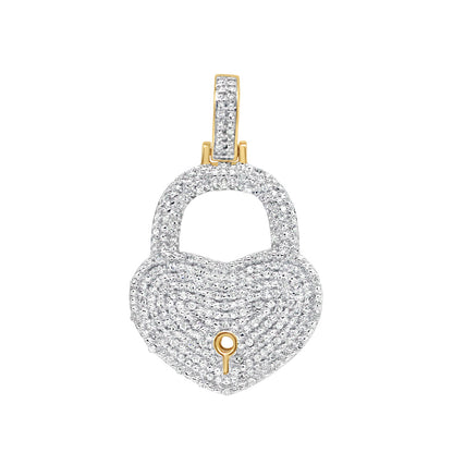Lock Heart Pendant with Necklace | 10K Yellow Gold | 20.06MM| 0.33CT