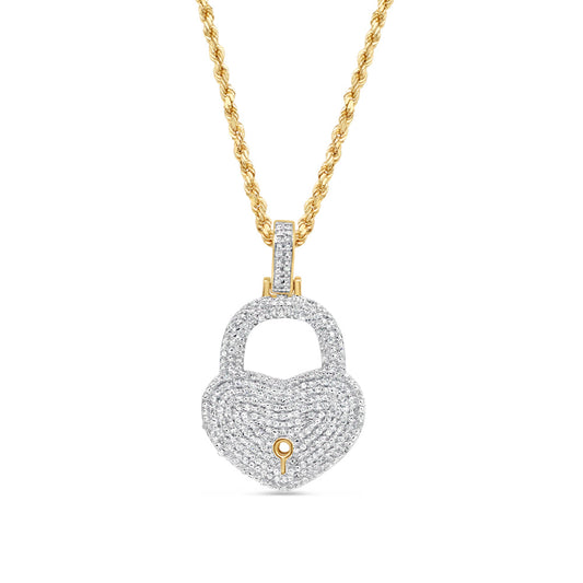 Lock Heart Pendant with Necklace | 10K Yellow Gold | 20.06MM| 0.33CT