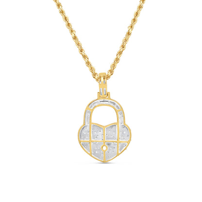 Lock Heart Pendant with Necklace | 10K Yellow Gold | 20.06MM| 0.33CT
