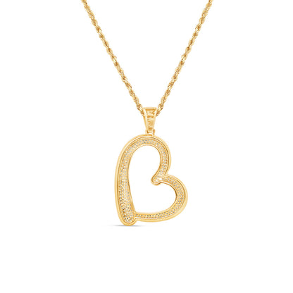 Gold Heart Pendant with Necklace | 14K Yellow Gold | 28.23MM| 0.67CT