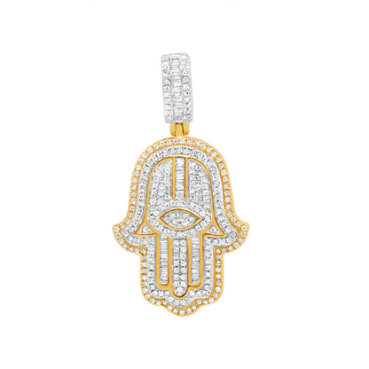 Hamsa Pendant with Chain/Necklace | 14K Yellow Gold |1.21CT