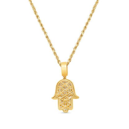 Hamsa Pendant with Chain/Necklace | 14K Yellow Gold |  1.50CT