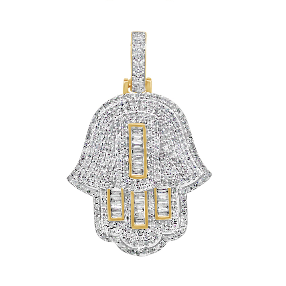 3D Hamsa Pendant with Chain/Necklace | 14K Yellow Gold | 1.27CT