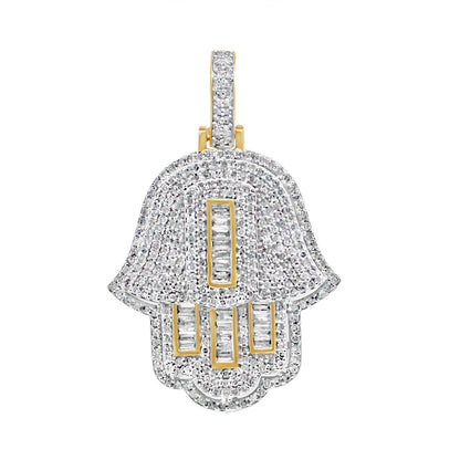 3D Hamsa Pendant with Chain/Necklace | 14K Yellow Gold | 1.27CT