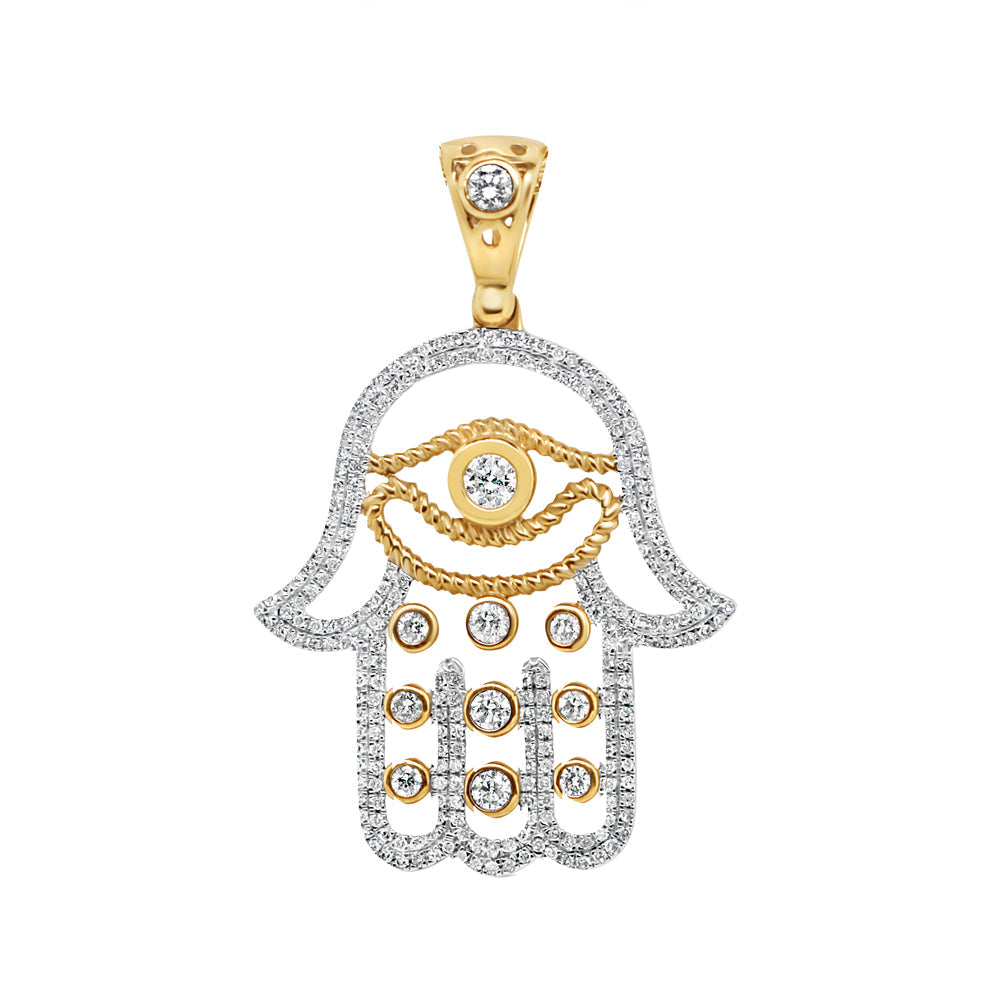 Light Weight Hamsa Pendant with Chain/Necklace | 14K Yellow Gold | 27.44MM| 1.67CT