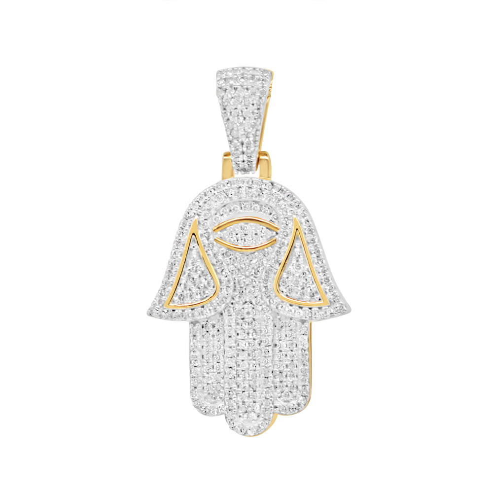 Hamsa Pendant with Chain/Necklace | 10K Yellow Gold | 19.30MM| .35CT