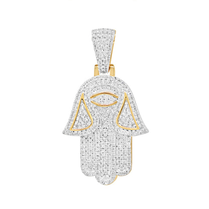 Hamsa Pendant with Chain/Necklace | 10K Yellow Gold | 19.30MM| .35CT