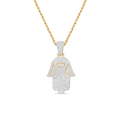 Hamsa Pendant with Chain/Necklace | 10K Yellow Gold | 19.30MM| .35CT