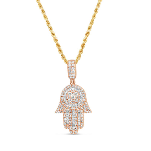 Hamsa Pendant with Chain/Necklace | 14K Rose Gold | 19MM| 1.67CT