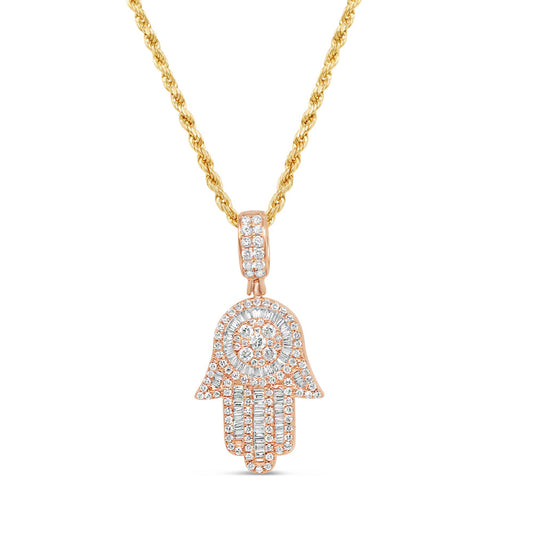 Hamsa Pendant with Chain/Necklace | 14K Rose Gold | 19MM| 1.67CT