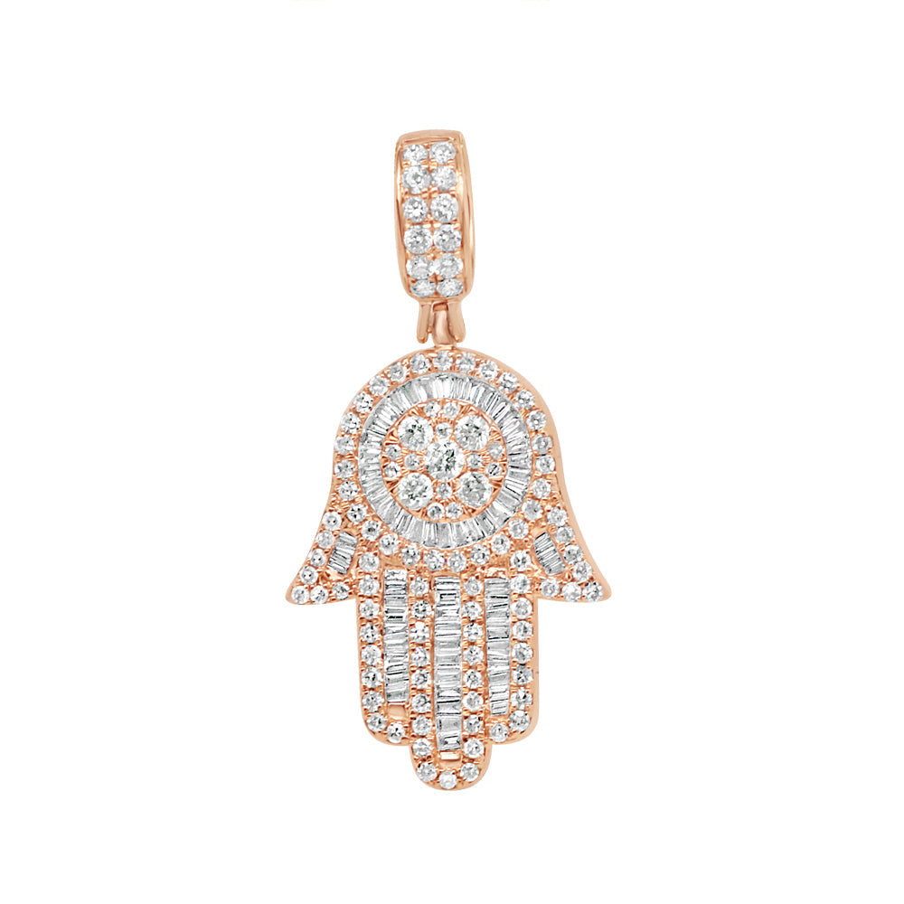 Hamsa Pendant with Chain/Necklace | 14K Rose Gold | 19MM| 1.67CT