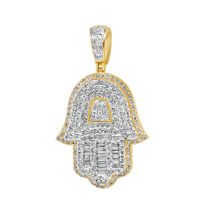 Hamsa Pendant with Chain/Necklace | 14K Yellow Gold | 19.97MM| 1.67CT