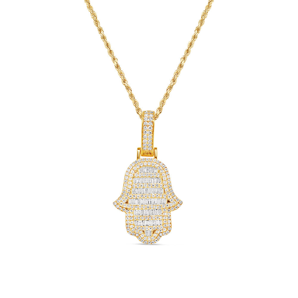 Hamsa Pendant with Necklace | 14K Yellow Gold | 19.26MM| 1.50CT
