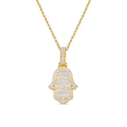 Hamsa Pendant with Necklace | 14K Yellow Gold | 19.26MM| 1.50CT