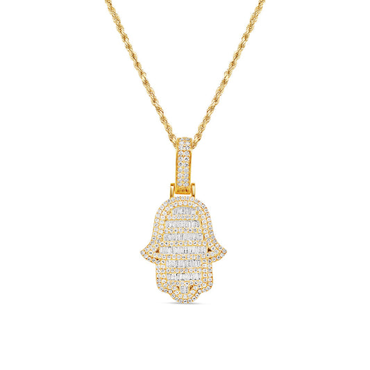Hamsa Pendant with Necklace | 14K Yellow Gold | 19.26MM| 1.50CT