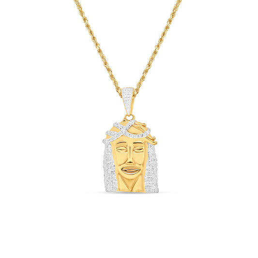 Young Jesus Head with Necklace | 10K Yellow Gold | 15.59MM| 0.78CT