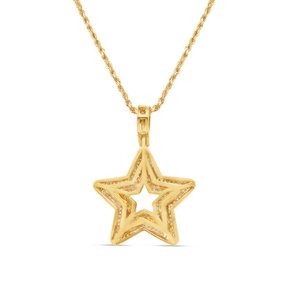 3D Star Pendant with Necklace | 14K Yellow Gold | 27.70MM | 0.90CT