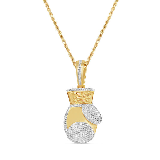 Boxing Glove' Pendant with Chain | 10K Yellow Gold | 17.92MM |0.49CT