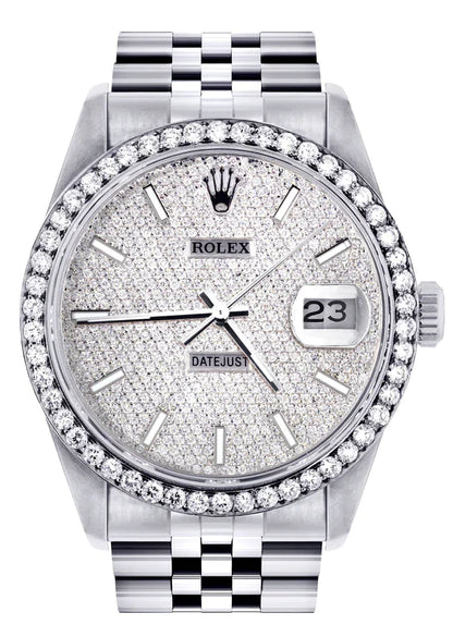 Diamond Rolex Datejust Watch 16200 | 36MM | Full Diamond Dial | Stainless Steel | Jubilee Band