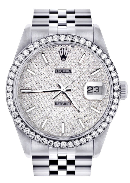 Diamond Mens Rolex Datejust Watch 16014| 36MM | Full Diamond Dial | Jubilee Band