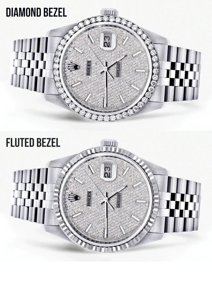 Diamond Mens Rolex Datejust Watch 16014| 36MM | Full Diamond Dial | Jubilee Band