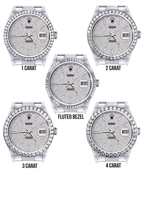 Diamond Rolex Datejust Watch 16200 | 36MM | Full Diamond Dial | Stainless Steel | Oyster Band