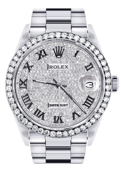 Diamond Rolex Datejust Watch 16200 for Men | 36MM | Full Diamond Roman Dial | Stainless Steel | Oyster Band