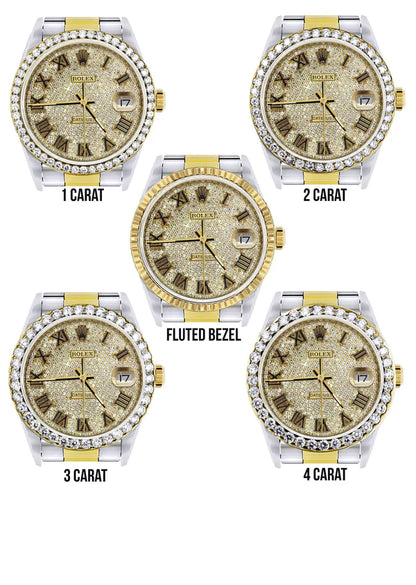 Diamond Gold Rolex Datejust Watch 16233 | 36MM | Full Diamond Roman Dial | Oyster Band
