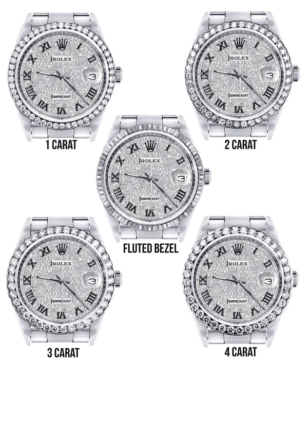 Diamond Rolex Datejust Watch 16200 for Men | 36MM | Full Diamond Roman Dial | Stainless Steel | Oyster Band