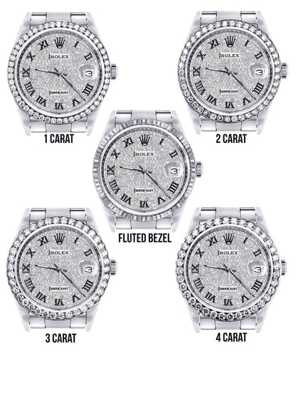 Diamond Rolex Datejust Watch 16200 for Men | 36MM | Full Diamond Roman Dial | Stainless Steel | Oyster Band