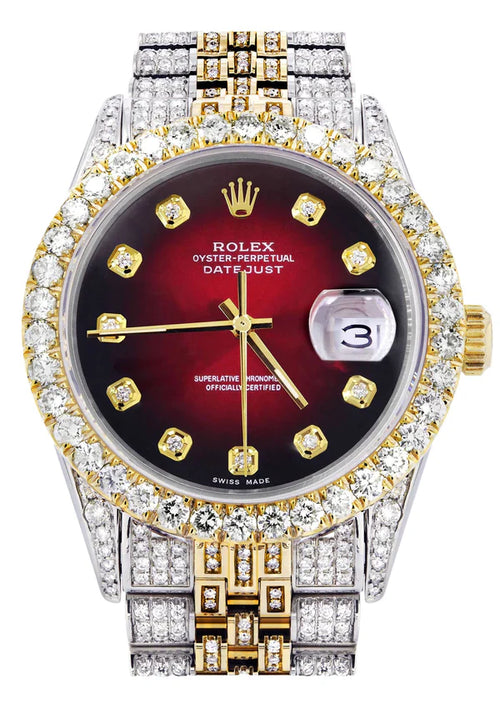 Iced Out Rolex Datejust | 36MM | Red Black Diamond Dial | Two Tone | Diamond Jubilee Band