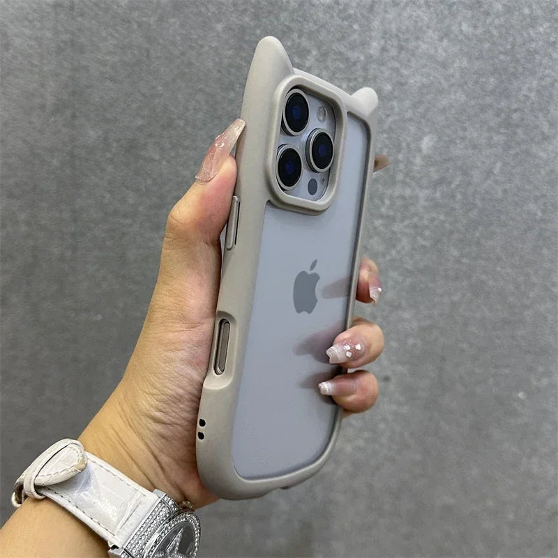 3D Cat Ear Transparent Magnetic iPhone Case with Lanyard