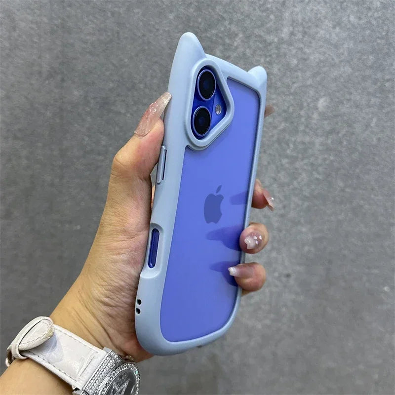 3D Cat Ear Transparent Magnetic iPhone Case with Lanyard