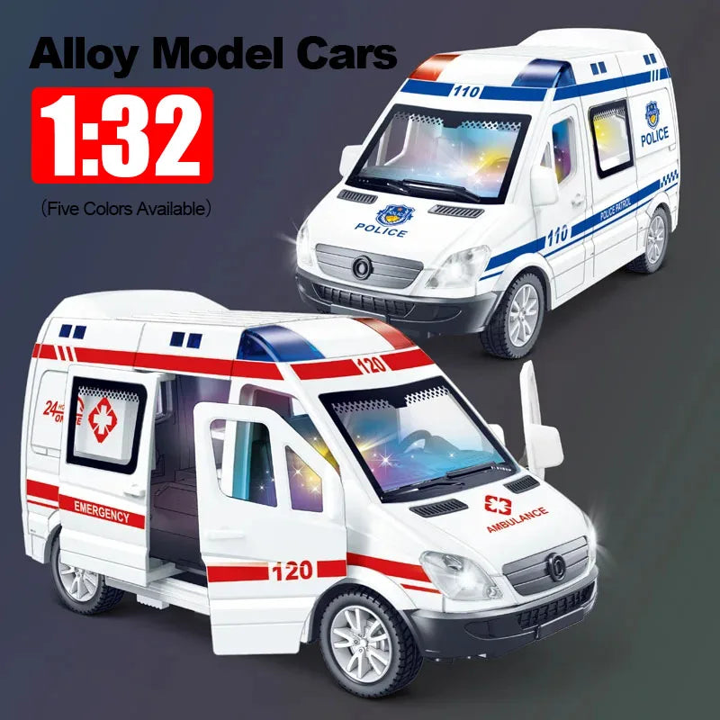 1:32 Mini Alloy Diecast Emergency Vehicle Toy (Sound & Light)