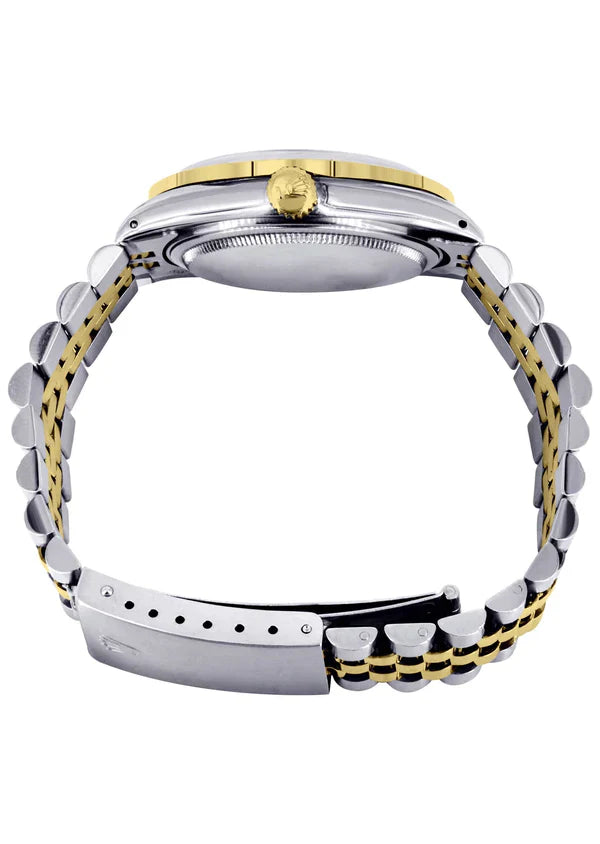 Diamond Gold Rolex Datejust Watch 16233 | 36MM | Custom Green Arabic Full Diamond Dial | Stainless Steel | Jubilee Band