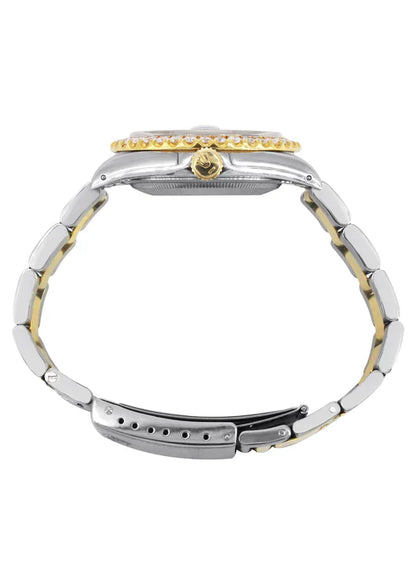 Diamond Gold Rolex Datejust Watch 16233 | 36MM | Custom Green Arabic Full Diamond Dial | Stainless Steel | Oyster Band
