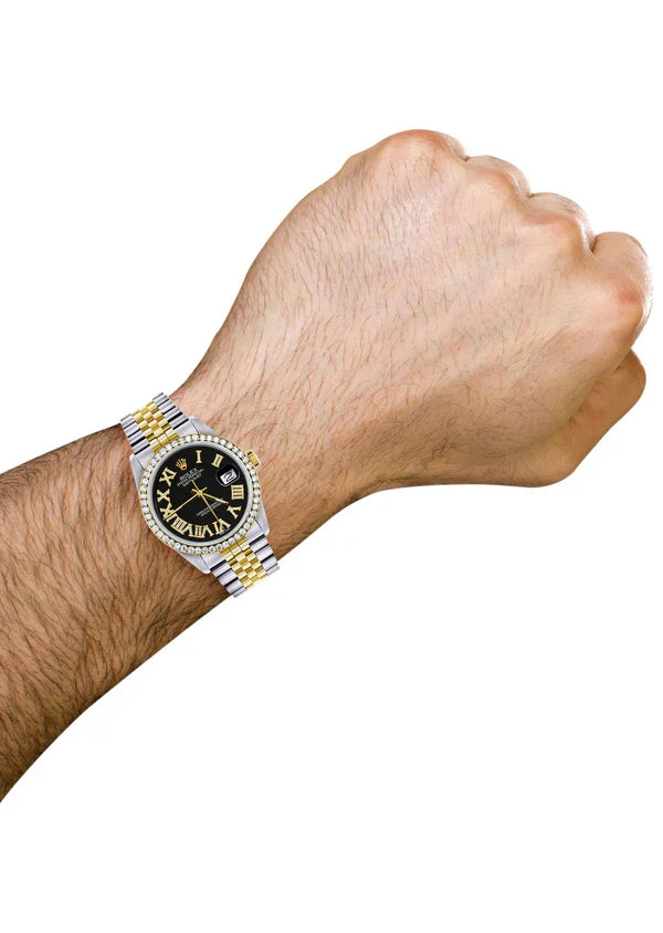 Gold & Steel Rolex Datejust Watch for Men | 36Mm | Black Roman Dial | Jubilee Band