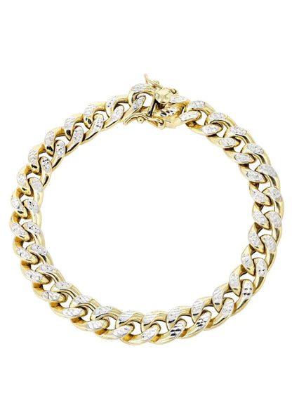 Hollow Diamond Cut Miami Cuban Link Bracelet 10K/14K - Yellow Gold