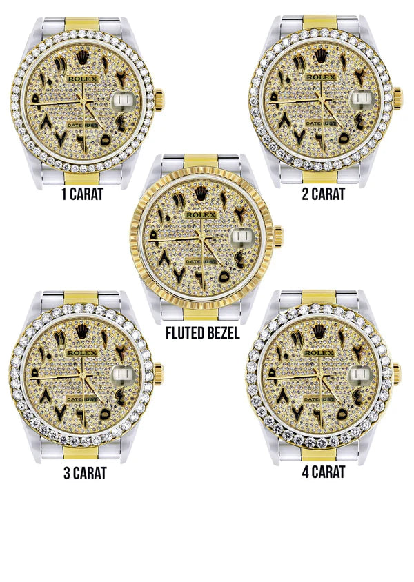 Diamond Gold Rolex Datejust Watch 16233 | 36MM | Black Arabic Full Diamond Dial | Stainless Steel | Oyster Band
